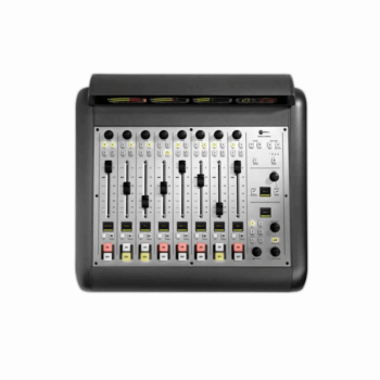 Axia Radius console AoIP vista superior com 8 faders para estúdios de broadcast
