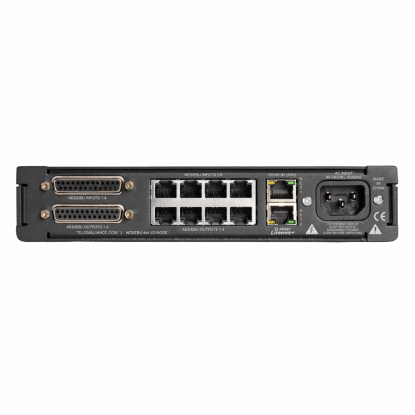 xNode2 AES/EBU Telos Alliance painel traseiro conexões AoIP