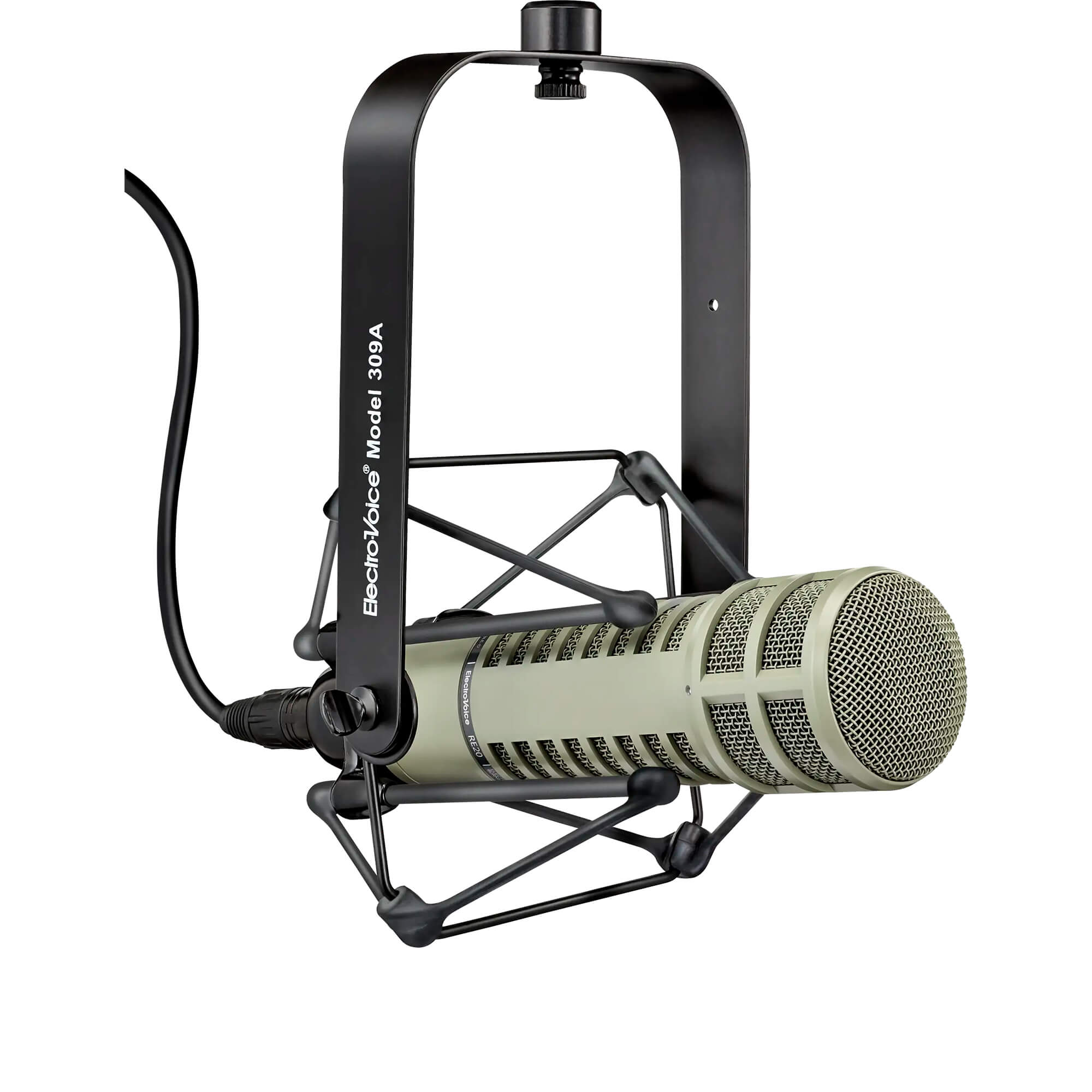 Microfone profissional Electro-Voice RE20 para rádio e locução em estúdio.