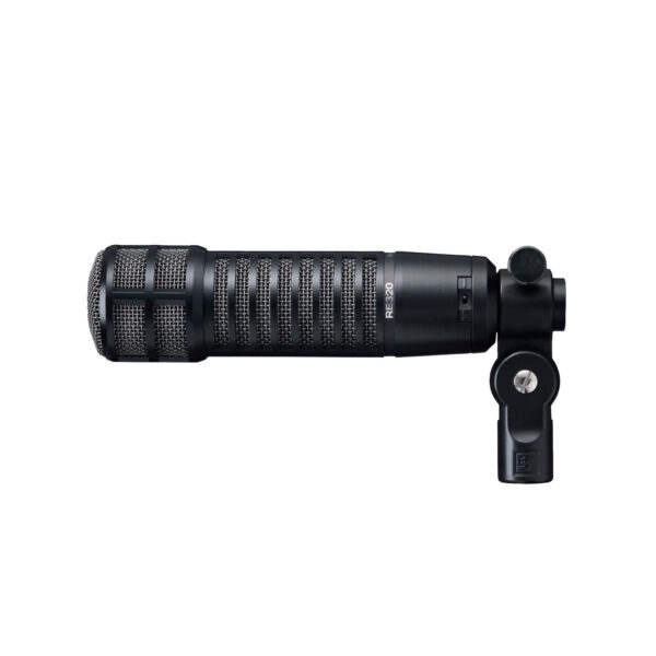 Microfone Electro-Voice RE320 montado no cachimbo para pedestal modelo 81715.